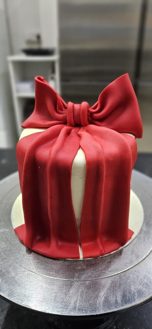 Red Bow Fondant Cake