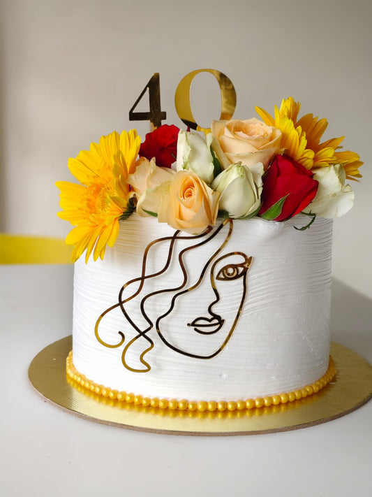 Elegant Floral 40th Birthday Cake